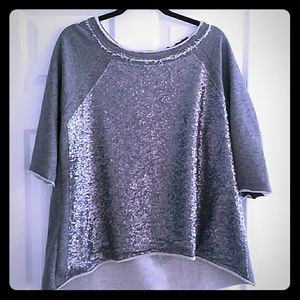 Heather Grey, Distressed, Sequin Top, Size L